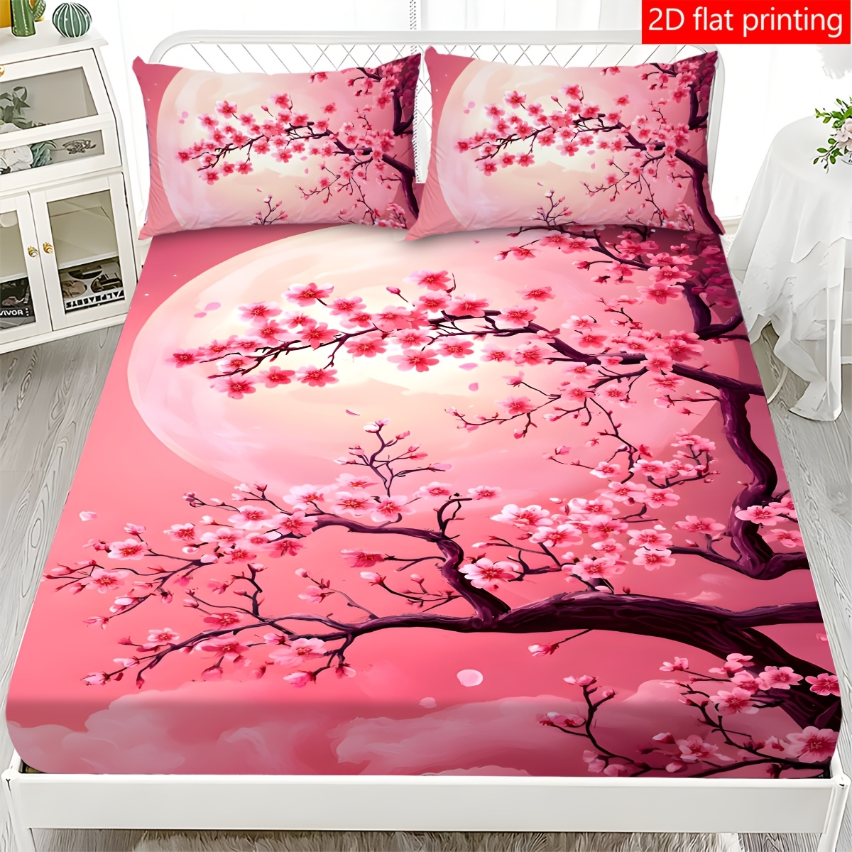 Baby Nursery Tree - Pembe Ay Kiraz Çiçeği Desenli Yatak