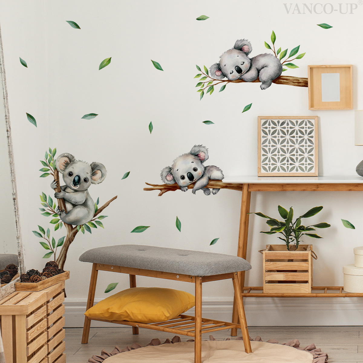 Baby Nursery Wall Decals - Karikatür Koala Tırmanma Ağacı Dalı Duvar