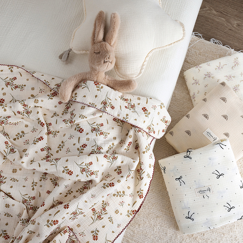 Baby Boy Nursery Quilt - Muslin Bebek Kundak Battaniyesi Yenidoğan Çiçekli