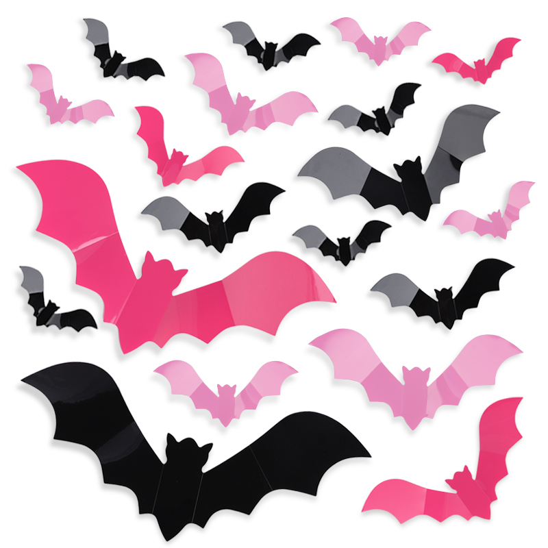 Baby Nursery Wall Decals - 24/48 adet cadılar bayramı pembe yarasalar