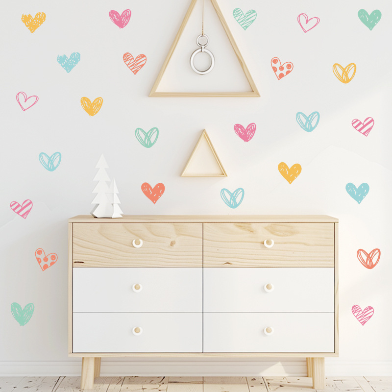 Baby Nursery Wallpaper Girl - Yeni Renkli Kalp Duvar Çıkartmaları Farklı
