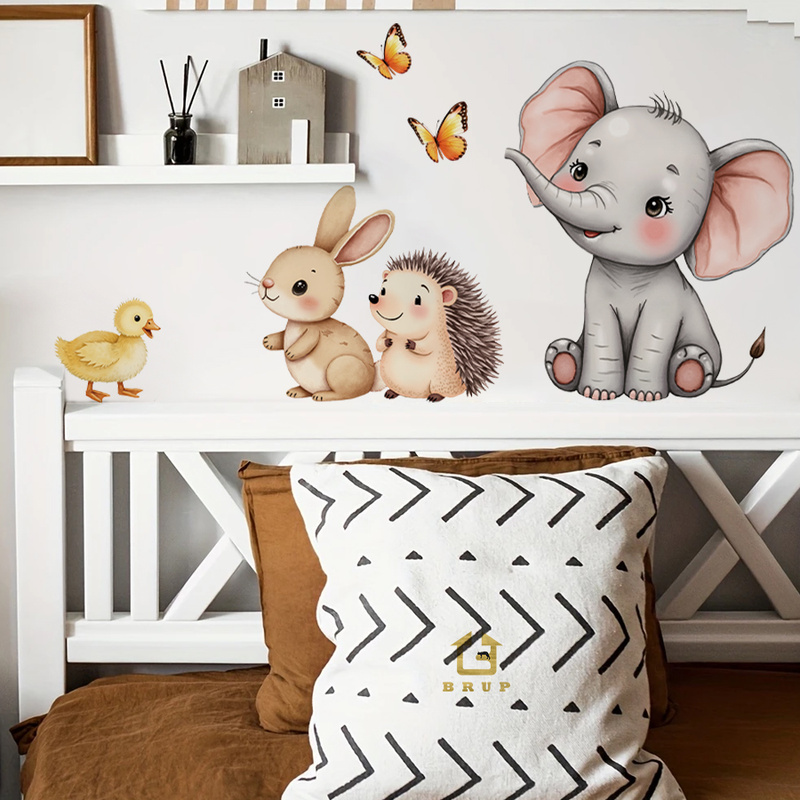 Baby Nursery Wall Decals - Karikatür Hayvan Duvar Sticker - Fil
