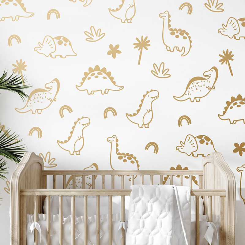 Baby Nursery Tree - Geometrik Dinozor Ağacı Gökkuşağı Duvar Sticker