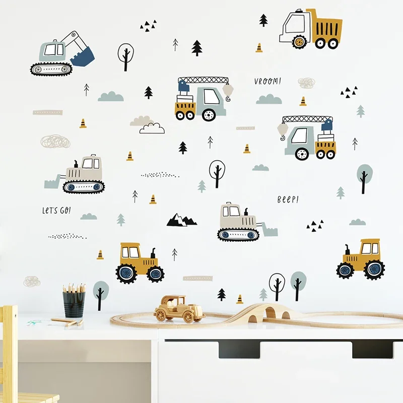 Baby Nursery Wall Decals - Elle Çizilmiş Sevimli Arabalar Kargo Kamyon