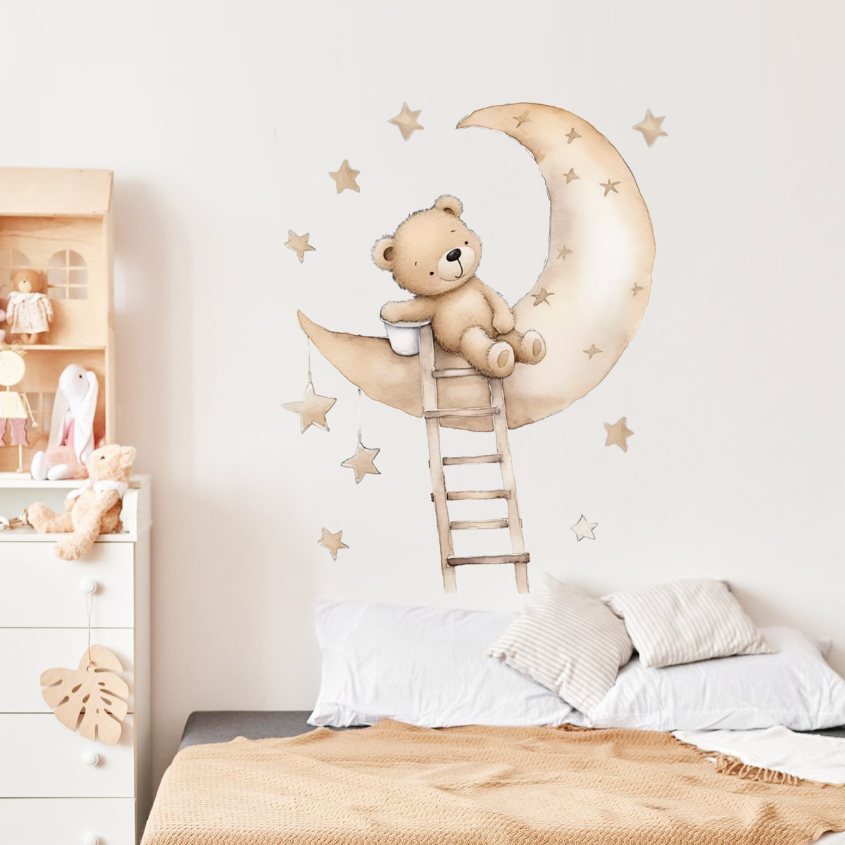 Baby Nursery Wallpaper Girl - Kawaii Ayı Yıldız Duvar Çıkartmaları Çocuk