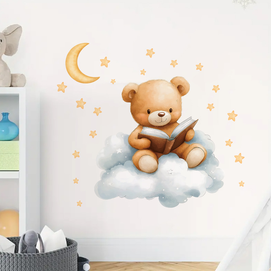 Sevimli Ayı Ay Yıldız Duvar Çı - Baby Nursery Wallpaper Girl incelemesi ve fiyatı
