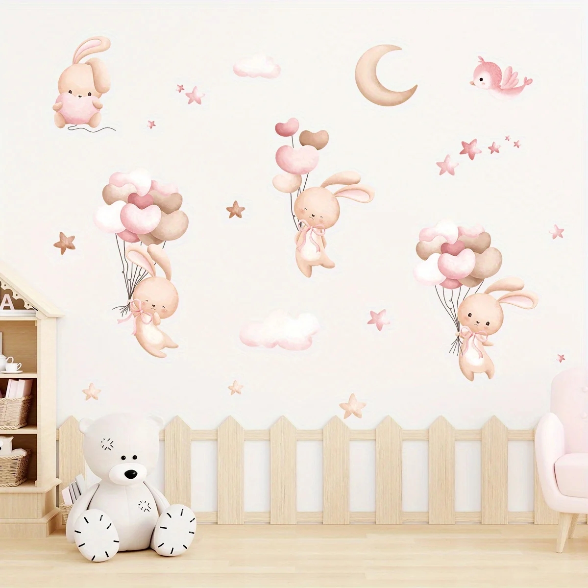 Sevimli Tavşan Balon duvar çık - Baby Nursery Wallpaper Girl incelemesi ve fiyatı