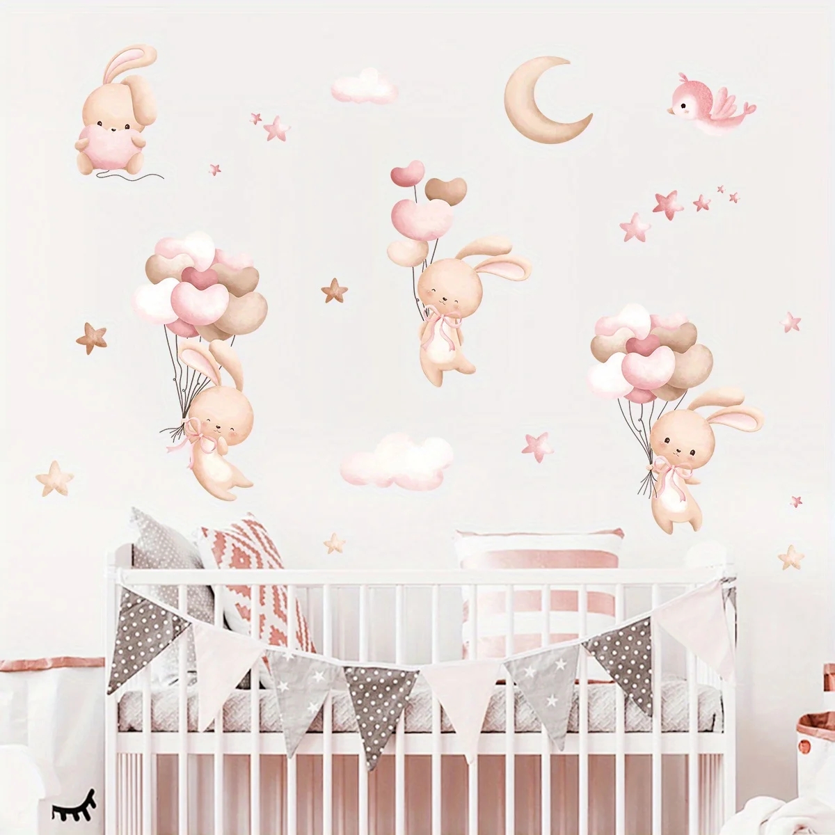 Sevimli Tavşan Balon duvar çık - Baby Nursery Wallpaper Girl incelemesi ve fiyatı
