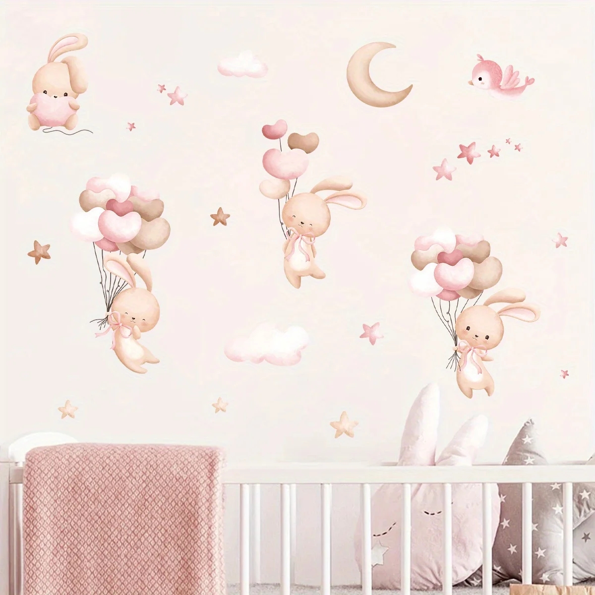 Sevimli Tavşan Balon duvar çık - Baby Nursery Wallpaper Girl incelemesi ve fiyatı