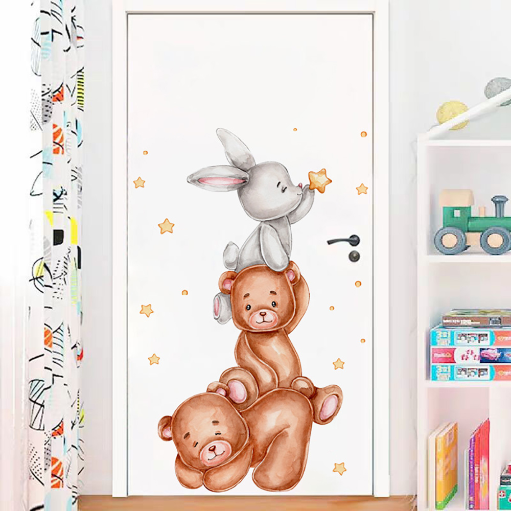 Sevimli tavşan ayı yıldız duva - Baby Nursery Wallpaper Girl incelemesi ve fiyatı