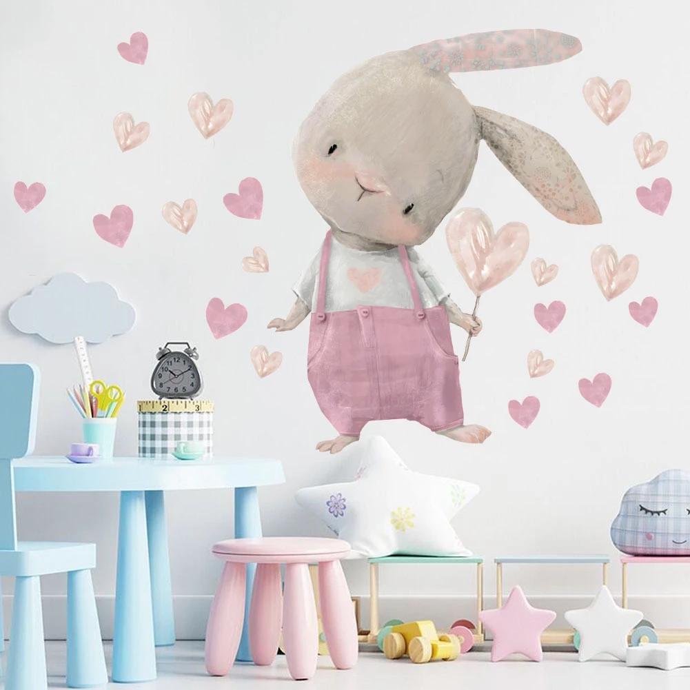 Sevimli tavşan ayı yıldız duva - Baby Nursery Wallpaper Girl incelemesi ve fiyatı