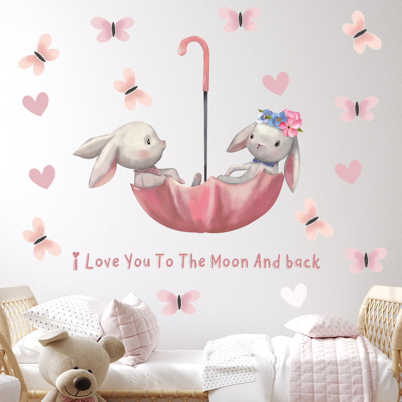 Sevimli tavşan ayı yıldız duva - Baby Nursery Wallpaper Girl incelemesi ve fiyatı