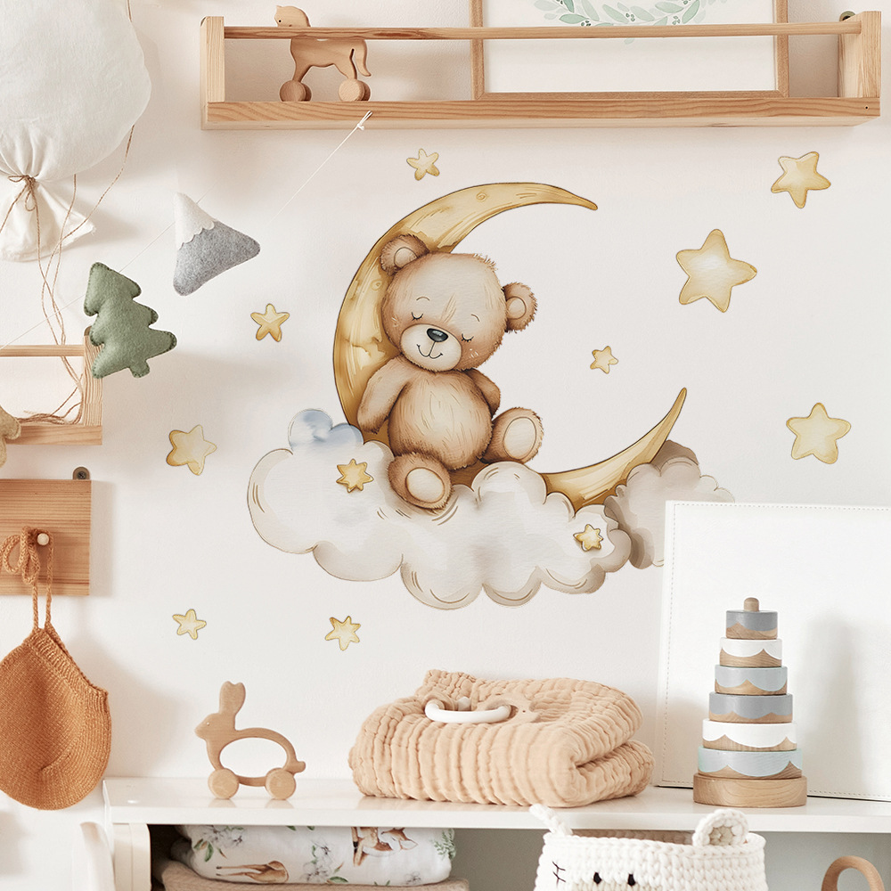 Kawaii Ayı Yıldız Duvar Çıkart - Baby Nursery Wallpaper Girl incelemesi ve fiyatı