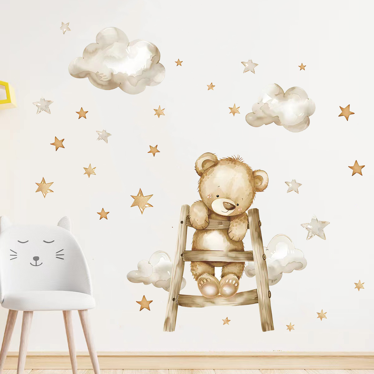 Kawaii Ayı Yıldız Duvar Çıkart - Baby Nursery Wallpaper Girl incelemesi ve fiyatı